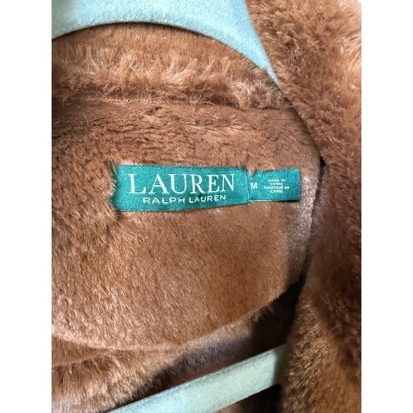 Ralph Lauren Aviator Bomber Shearling Suede Leather Moto Jacket Women Brown M - Picture 7 of 10